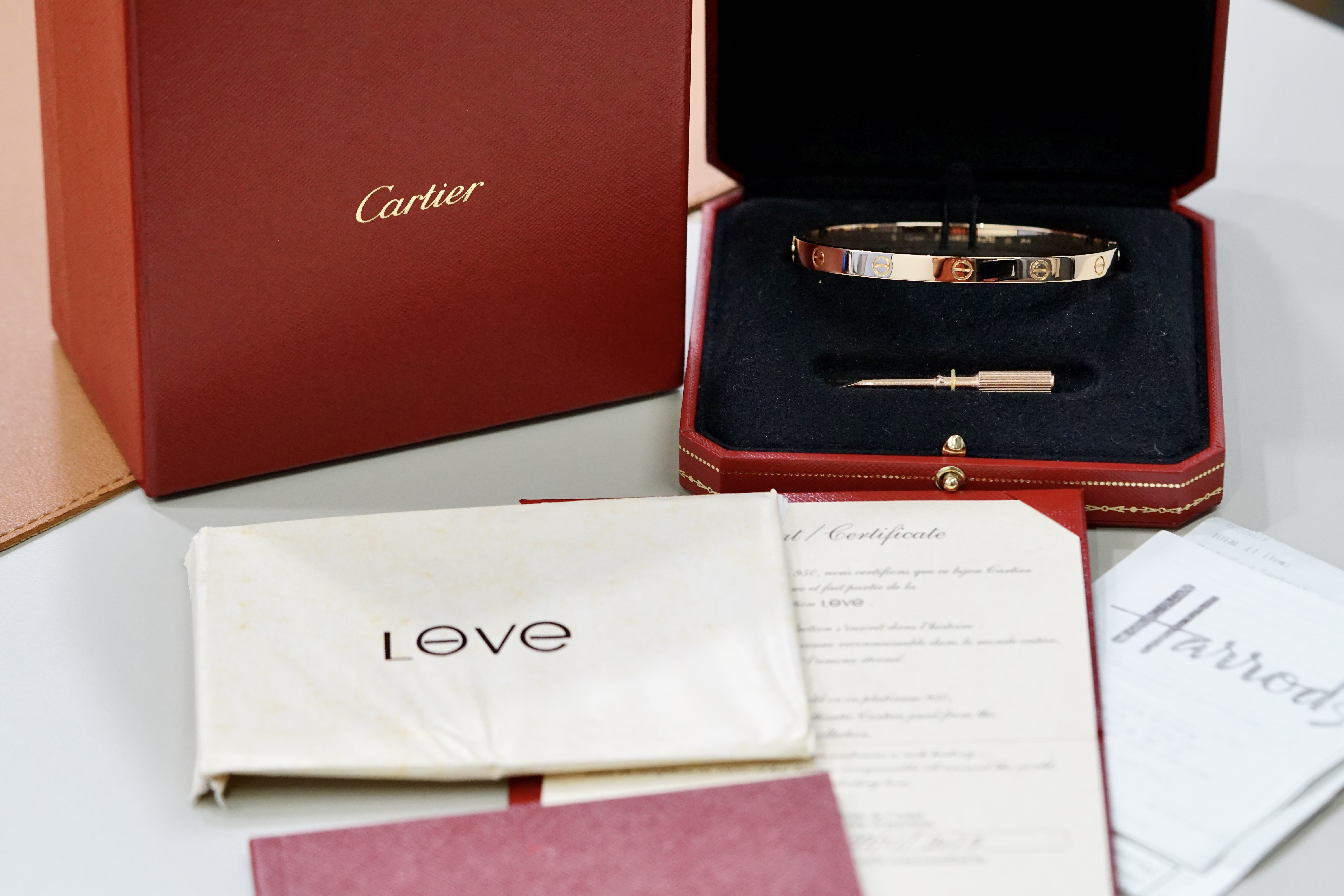 Cartier 18k Rose Gold LOVE Bangle Bracelet Classic Model Size 21 B6067421 Full Set 